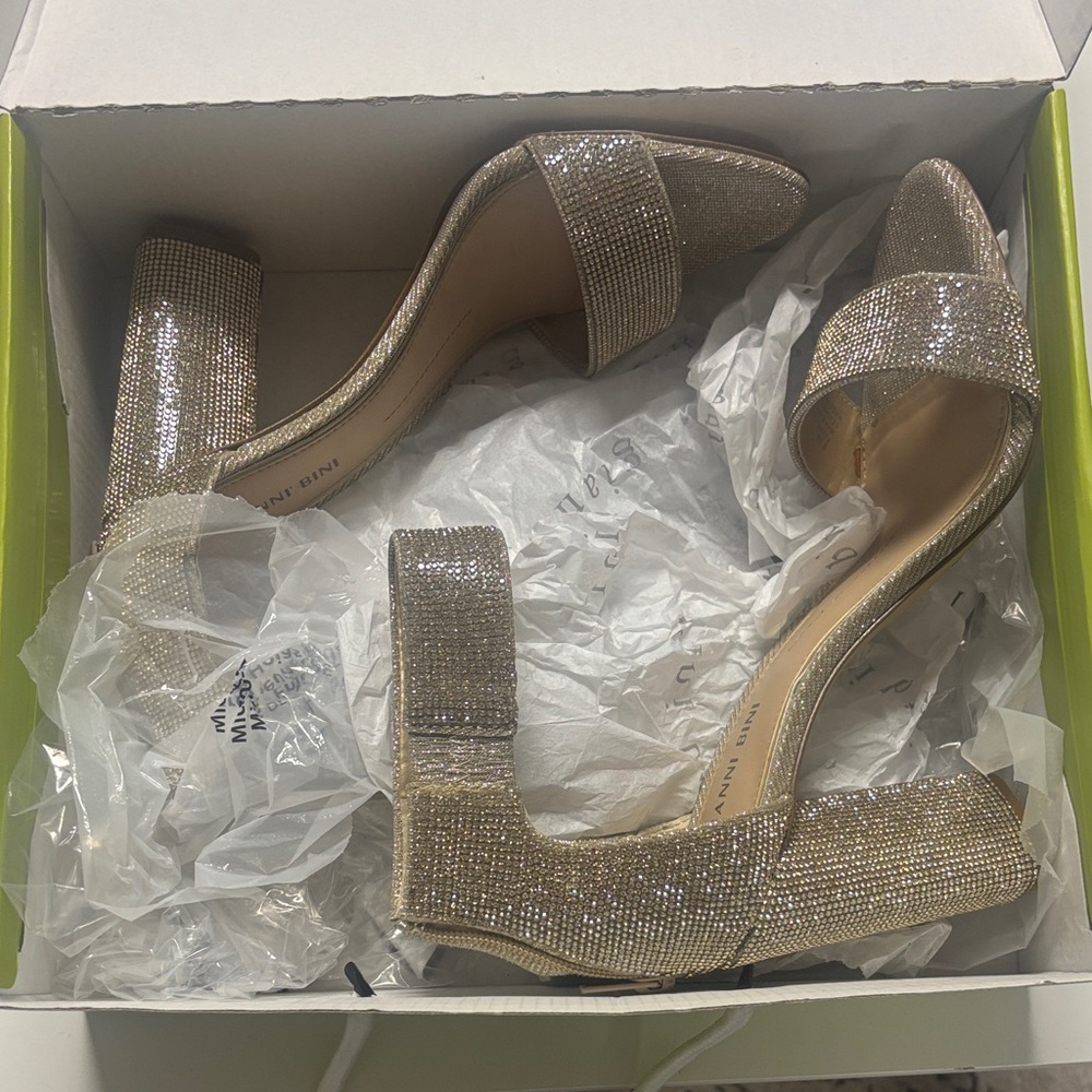 Gianni Bini Glittering Gold Block Heels
